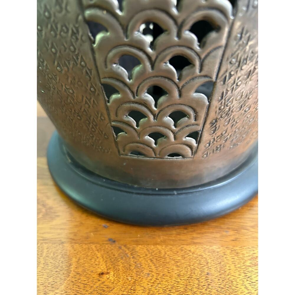 Vtg. Bronze Gold Table Lamp, Textured Metal Base, Contemporary Rustic Lamp, MCM - Picture 7 of 16